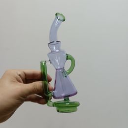 Bang en verre violet Narguilés à eau Double Uptake Sablier Tornado Recycler Dab Rig Shisha 14mm Slide