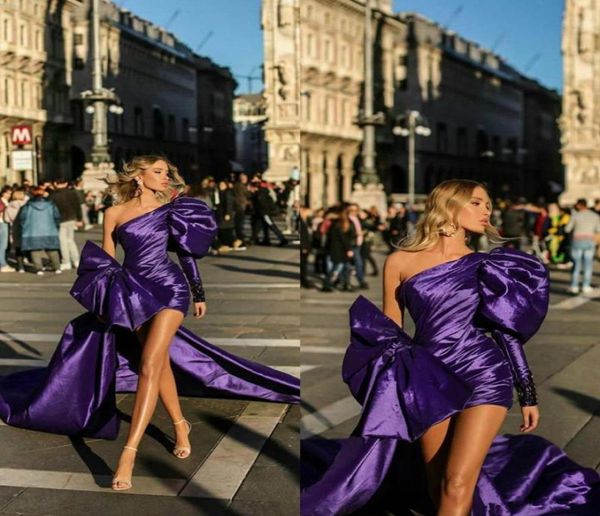 Robes de concours de paillettes violettes pour filles robe de cocktail 2020 robes de bal avec train détachable longue robe de soirée une épaule2190744