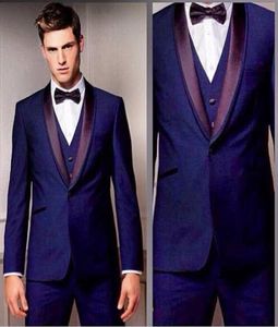 Purple Groom Tuxedos Custom Men traje Novias Notch Groomsmen Groomsmen Men Men trajes de boda