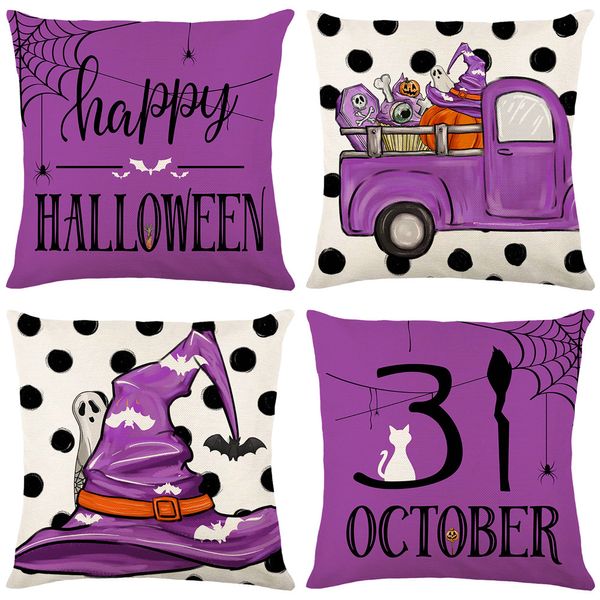 Couvercle d'oreiller pourpre Halloween 18x18 pouces drôle lettre imprimé canapé-coussin couvercle de chambre à coucher