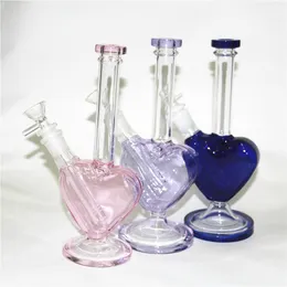 paarse hartvorm Tabaks waterpijpen Recycler Dab Rigs Glass Bongs Water Pijpen Ice Catcher met 14 mm liefdesvorm kom