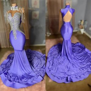 Robe De Bal longue violette, col haut, tenue De fête d'anniversaire, avec perles et cristaux, avec franges, tenue formelle, 2024