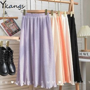 Paarse hoge taille A-lijn geplooide rok vrouwen ins sprookjes slank chiffon midi rok zomer wit zwart boho beach long saia 210619