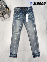 Paarse jassen paars merk jeans heren jeans coole stijl luxe ontwerper denim broek Distressed Ripped Biker zwart blauw Jean slim fit Moto 5308