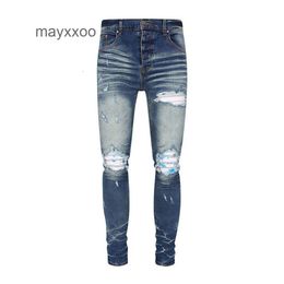 Purple Jean Amiiris Designer Jeans Mens Mens Fashion NOUVEAU PANTAL MENS avec des trous cassés blancs polis slim denim Fashion Feet mâle 7fud