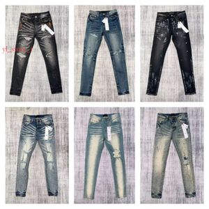 Purple Jean Designer Stack Jeans Street Hip-Hop Men Broderie Quilting Ripped Vintage Pant Mens Fold Slim Skinny Fashion Jeans Baggy 4A