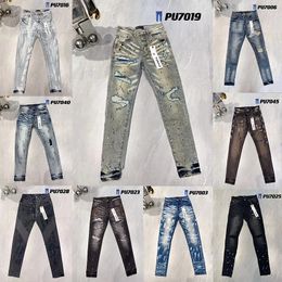 Pantalones vaqueros morados 2023 Diseñador Jeans para hombre Moda desgastados Bikers rasgados para mujer Denim Cargo para hombres Pantalones negros de alta calidad