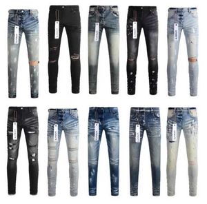 Jeans violets American High Street Pantalons Hip Hop plissés noirs Mode pour hommes Épissage de luxe déchiré Printemps et automne Nouveau patch Plus-taille