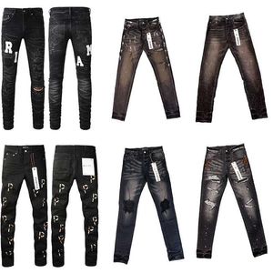 Purple Jeans Amirs Designer Puple Hommes Skinny Luxe Denim Pantalon En Détresse Ripped Biker Noir Bleu Jean Slim Fit Moto QA95