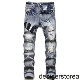 Jeans morados Amris Mens Jeans para hombres Jeans delgados Jeans Europeos Biker European Fit Stripe Stripe Fashionable Designer Jeans For Mens Pantalones Pantalones P2