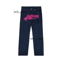 Jeans Violet Bad Friend Jeans Badfriend Jeans Jeans pour Hommes Y2k Jeans pour Hommes Badfriend Hip Hop Lettre Imprimer Pantalon Noir Hommes Femmes Mode Casual Rock Wide Foot Baggy 351