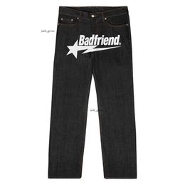 Paarse Jeans Bad Friends Jeans Badfriend Jeans Heren Y2k Hip Hop Badfriend Brief Afdrukken Baggy Zwarte Broek 2023 Harajuku Mode Punk Rock Wijde Voet Broek 916