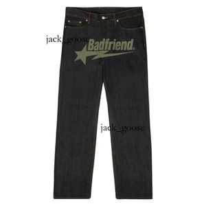 Paarse jeans Bad Friend Jeans Badfriend Jeans Y2k Jeans Badfriend Hip Hop Letter Gedrukt Zwarte broek Heren Dames Mode Casual Rock Wijde Voet Baggy Broek 530