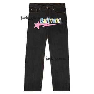 Paarse jeans Bad Friend Jeans Badfriend Jeans Y2k Jeans Badfriend Hip Hop Letter Gedrukt Zwarte broek Heren Dames Mode Casual Rock Wijde Voet Baggy Broek 295