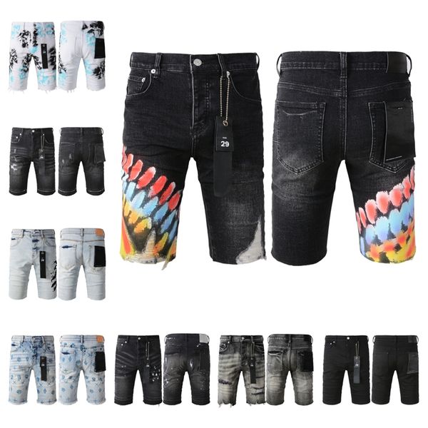 pantalon court concepteur jeans violet hommes jeans violets concepteurs mens slim fit ripped patch short biso jean shorts vintage graffiti de haute qualité trimestre de haute qualité