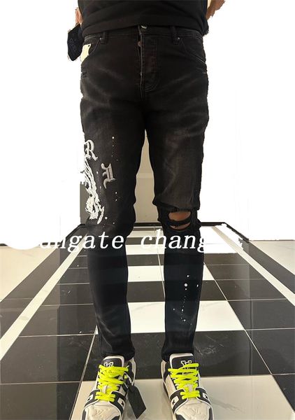 Jean violet pantalon denim pour hommes de designer jean jean hommes pantalons noirs haut de gamme streetwear streetwear streetwear décontracté concepteurs joggers pant