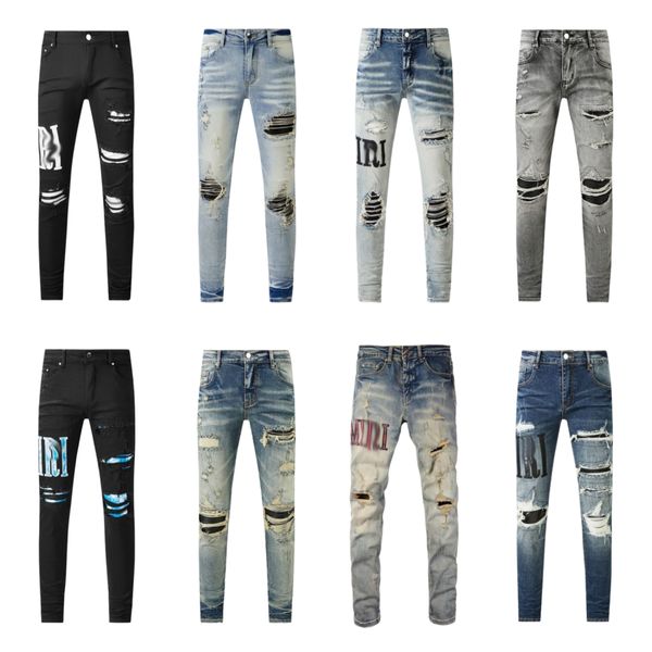 jeans morados denim de diseñador lágrimas jeans jeans negros pantalones de diseñador jeans badfriendjeans jeans apilados de color púrpura jeans de hombre uomo jeans slim fit agujero rock revival ruina