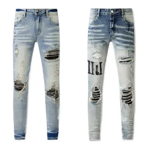 paarse jeans designer Designer Jeans Heren Letter Merklogo Wit Zwart Rock n Roll Revival Broek Verontruste Franse mode Pierre Straight