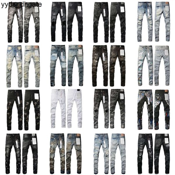 Purple Jeans Designer Fashion Mens Distressed Ripped Bikers Womens Ripped High Street Brand Patch Hole Denim cargo For Men Black Pants TLCZ