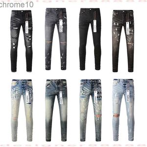 Purple Jeans Designer For Mens Brand Hole Skinny Motorcycle Trendy Ripped Patchwork toute l'année Slim à jambes minces VB41