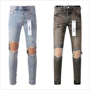 Designer en jean violet pour hommes de haute qualité de style cool et de style cool biker déchiré noir jean slim fit élastique tissus