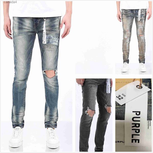 Designer di jeans viola per pantaloni da trekking da uomo strappati Hip Hop High Street Fashion Brand Pantalones Vaqueros Para Hombre Ricamo motociclistico Aderente BRC0