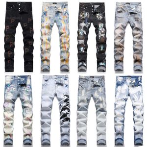 paarse jeans designer jeans voor mannen denim broek heren jean skinny hiphop spuitverf mode streetwear joggers broek paars merk broek met rechte pijpen zwart