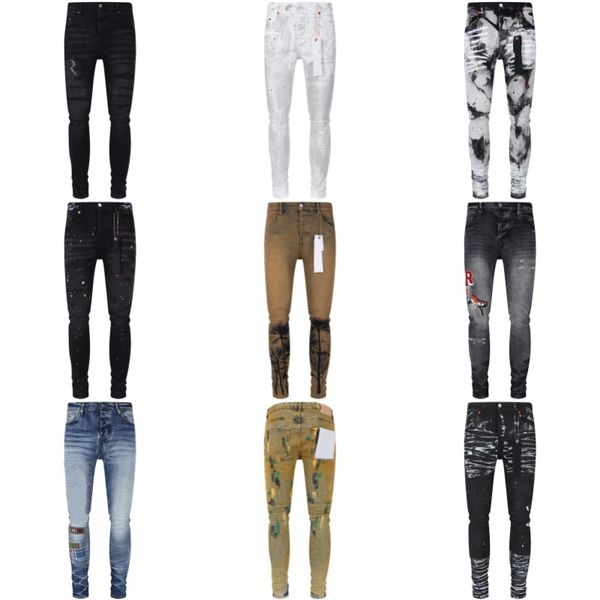 jeans violets jeans de créateur pour hommes AMI pantalon jeans empilés hommes baggy denim larmes européen jean hombre pantalon homme pantalon motard broderie déchiré pour tendance taille 28-40