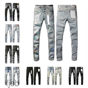 paarse jeans designer jeans voor heren jeans Wandelbroek Gescheurd Hiphop High Street Fashion Brand Pantalones Vaqueros Para Hombre Motorborduurwerk Nauwsluitende pasvorm