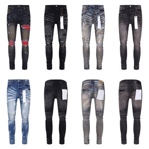 paarse jeans designer jeans voor heren broek gestapelde jeans mannen baggy denim tranen europese jean hombre heren broek broek biker borduurwerk gescheurd voor trend maat 28-40