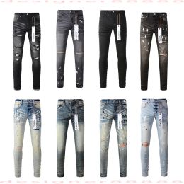 Paarse jeans Designer jeans voor heren Paarse merk jeans Gat Skinny motorfiets Trendy gescheurd patchwork Gat Het hele jaar door Slanke pijpen