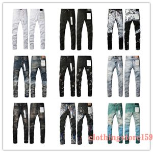 paarse jeans designer jeans voor heren paars merk jeans gat mager mager motorfiets trendy gescheurde patchwork gat het hele jaar door slanke poot