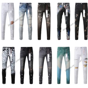 paarse jeans designer jeans voor heren paars merk jeans gat mager mager motorfiets trendy gescheurde patchwork gat het hele jaar door slanke poot