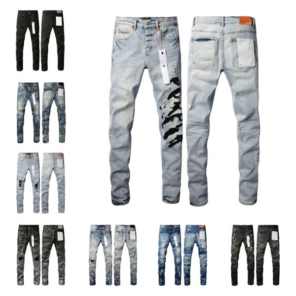 jeans morados jeans de diseñador para hombre jeans de marca morados con agujeros motocicleta flaca Trendy Agujero de patchwork rasgado durante todo el año piernas delgadas Sdouc 29-40