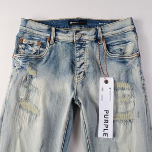 jeans morados Jeans de diseñador para hombre pantalones flacos de motocicleta lavados Pantalones de punto de lujo con retazos rasgados en todos los lados jeans de marca morados al por mayor
