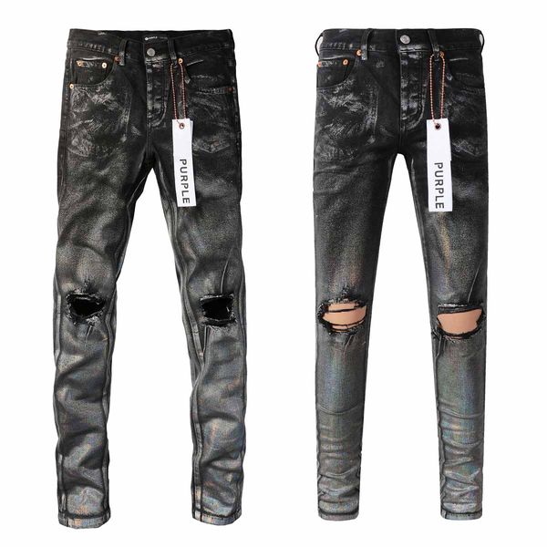 Jeans morados Jeans de diseñador Hombres Hip Hop Hole Pants Vintage Luxury Punk Dot Pattern Pantalones morados para hombre Retro Purple Brand Jeans 175