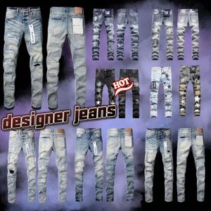 jean pourpre concepteur jeans jeans jeans hommes jeans maigres à la longueur du genou à la tendance longue jeans à haute rue déchiré