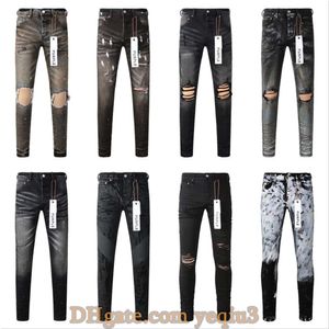 Paarse jeans Designer jeans heren jeansbroek High Street Paars Retro Verf Spot Slim Feet Micro-elastische jeans Hiphopbroek Gescheurde jeans Scheurende jeans Knoopsluiting