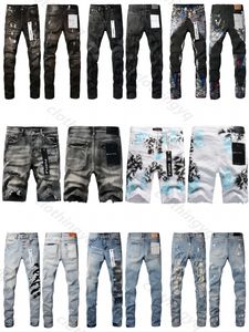 Jeans de créateurs de jeans violets hommes jeans de marque violette jeans courts de haute qualité Hip Hop Personnalité de mode Pantalon de mode High Street Slim Fit Paint Ruine Hole Jeans pour hommes