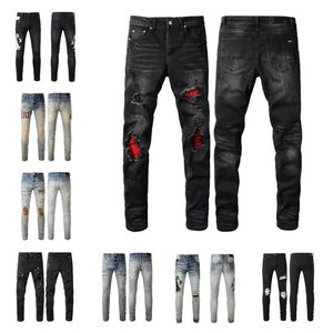 Jeans violets jeans de créateur jeans pour hommes pantalons à jambe droite serrés au genou pour hommes mode long trou droit jeans de rue haute Amirs