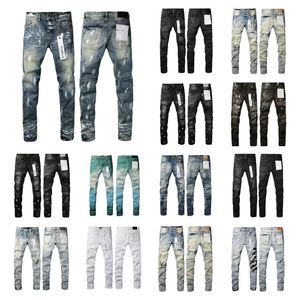 Paarse jeans Designer jeans Heren paarse jeans Label Brand Herenlabel Zomergat Hoge kwaliteit geborduurde herenjeans amirs