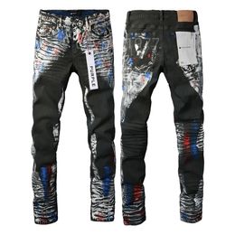 Jeans viola firmati Jeans da uomo gamba dritta pantaloni attillati jeans larghi pantaloni lunghi tendenza del foro del ricamo del motociclo