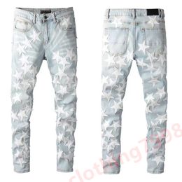 Paarse Jeans Designer Jeans Heren Jeans Heren Knie Skinny Straight Maat 28-40 Motor Trendy Lange Rechte Gat High Street Denim Groothandel 2 Stuks 10% Korting 14