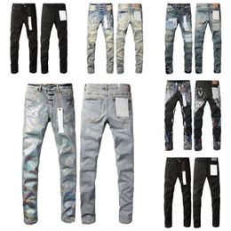 Lila Jeans Designerjeans Herrenjeans Herren Knie Skinny Straight Größe 2-40 Motorrad Trendy Long Straight Hole High Street Denim Großhandel