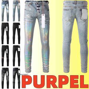 jeans violets jeans de créateurs jeans hommes hommes genou skinny taille droite 28-40 moto tendance longue droite trou High Street denim en gros 2 pièces 10% de réduction