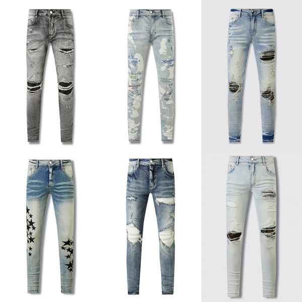 jeans morados jeans de diseñador pantalones vaqueros para hombre pantalones denim lágrimas jeans para hombre pantalones vaqueros apilados rock revival skinny jeans marca agujero hombres jeans diseñador de pantalones de los hombres