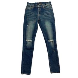 jeans morados jeans de diseñador moto jeans rectos Pantalones de mezclilla elásticos ajustados para hombres Parches de gamuza de corte recto en las rodillas lavado elástico pantalones bordados delgados rasgados en azul
