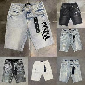 Jeans Purple Jeans Jeans Brand Purple Jeans Hombres cortos de verano Blue Jeans Shorts Women Style Luxury Patch mismo estilo 9308