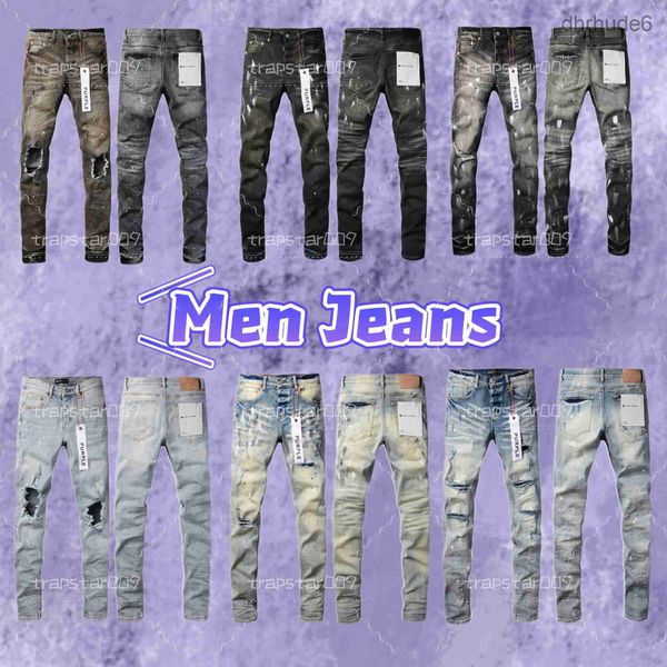 Jeans violets de styliste pour hommes, longueur aux genoux, slim, droit, tendance, long, déchiré, taille 29-40, QAA1