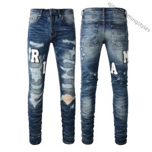 Jeans violets jeans de créateur pour hommes hip-hop mode fermeture éclair lavable lettre jeans rétro mode hommes design moto cyclisme jeans slim taille 28-40.